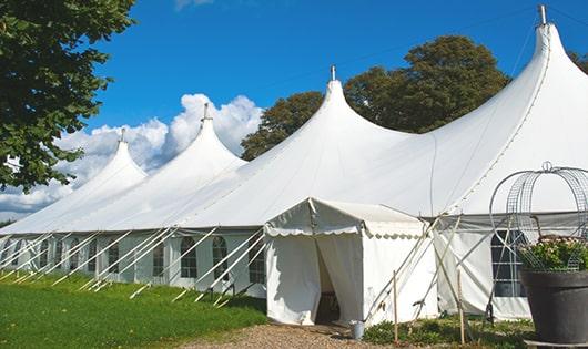 high-quality portable restrooms stationed at a wedding, meeting the needs of guests throughout the outdoor reception in Watchung